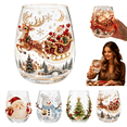 thumbnail image 1 of 3D Christmas Glass Santa Snowman Reindeer Tree Drinking Glasses Christmas Stemless Wine Glasses, 3D Drinking Glass Cup for Coffee Cocktails Whiskey Soda, Unique Christmas Gift(Reindeer), 1 of 9
