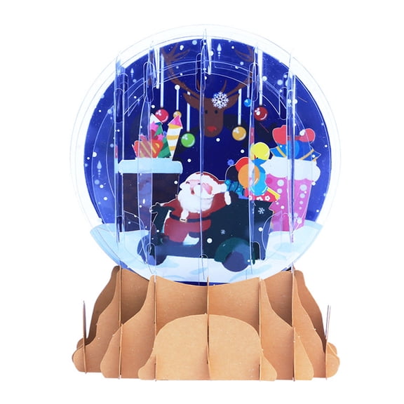 3D Christmas Greeting Card Crystal Ball Santa Elk Folding Blessing Cards for Home Festival Party Invitation Thank