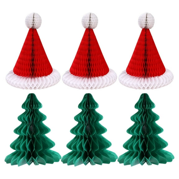 3D Christmas Honeycomb Paper Santa Hat Cap Xmas Tree Hanging Tissue Pine Tree