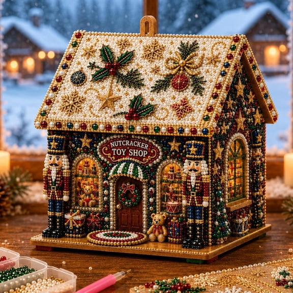 3D Christmas House Diamond Art Kit for Adults,Wooden Pearl Art Craft Kit | 3D Diamond Art, Christmas Diamond Painting, DIY Christmas Crafts for Adults, Holiday Decor