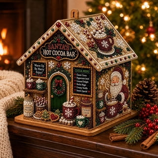 3D Christmas House Diamond Painting Kit for Adults, Wooden Pearl Art DIY Craft for Festive Tabletop Holiday Display