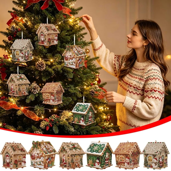 3D Christmas House Diamond Paintings Kits for Adults, Diamond Art Kits Crafts for Adults, Christmas Village House Pearl Diamond Art for Handmade, Xmas Tree, Crafts