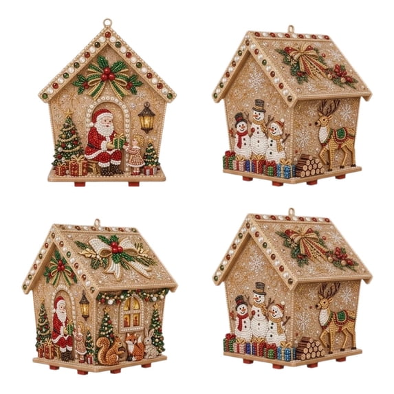 3D Christmas House Diamond Paintings Kits for Adults, Diamond Art Kits Crafts for Adults, Christmas Village House Pearl Diamond Art for Handmade, Xmas Tree, Crafts