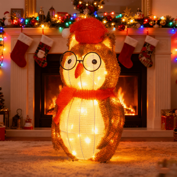 3D Christmas Lighted Owl Decorations,20 inch Bird Owl Statue with Warm Lights,Christmas Lighted Owl Holiday Displays Decoration for Indoor Outdoor Courtyard Porch Lawn Yard