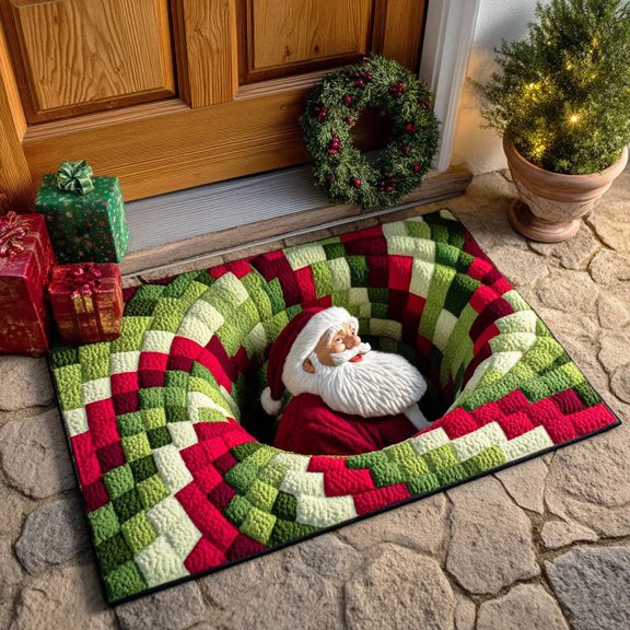 3D Christmas Optical Round Area Rug, Holiday Visual Print, Diatomaceous Earth Floor Mat, 60 x 40 cm, Pattern D, Indoor Home Decor