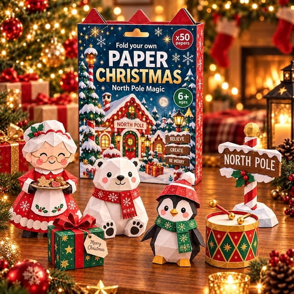 3D Christmas Paper Craft Kit, Christmas Origami Kit for Relaxing & Beginner