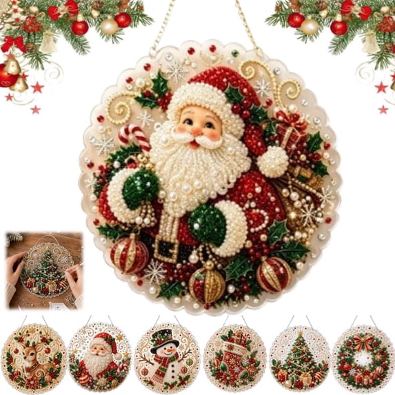 3D Christmas Pearl Art Kit DIY Diamond Suncatcher Kit, 7.87×7.87in Diamond Painting for Adults, Holiday DIY Wall Decor Set with Resin Pearls(H)