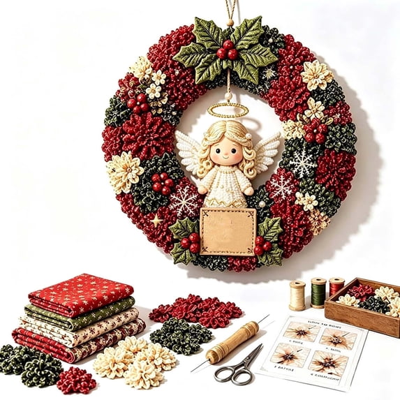 3D Christmas Punch Needle Wreath DIY Kit, Fabric Craft Set with ...