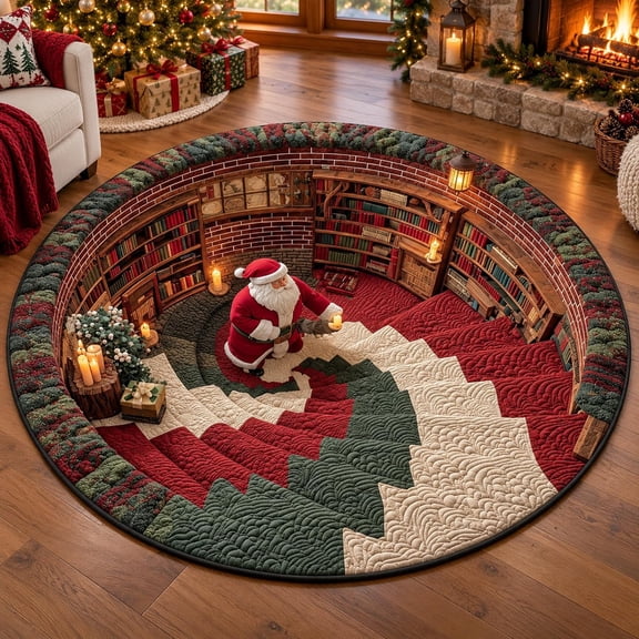 3D Christmas Round Rug, Optical Illusion Christmas Area Rug (#E, 31.5 in) | Realistic Depth Effect Floor Mat with Santa, Snowman & Gnome Designs for Living Room, Bedroom & Holiday Home Decor