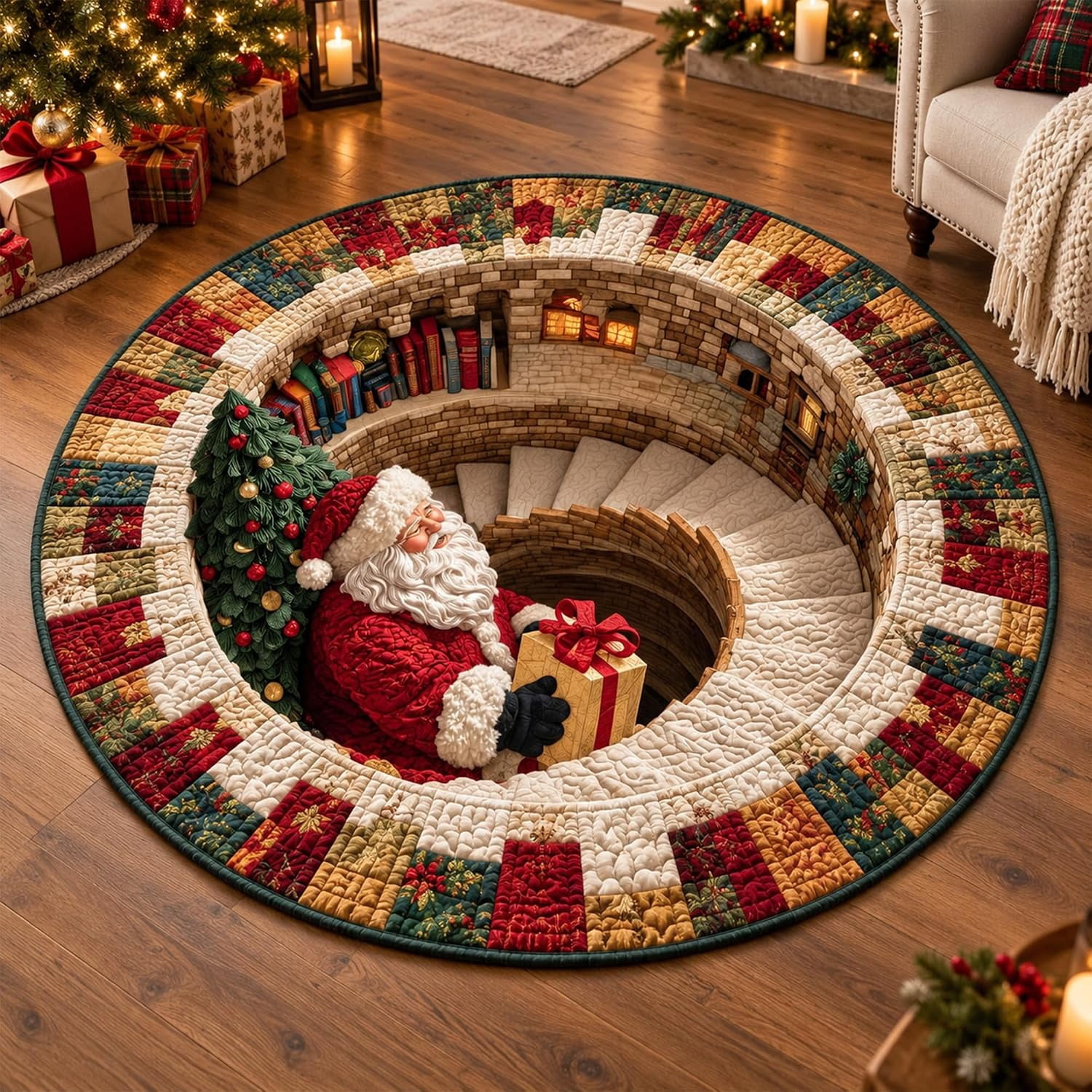 Candy Round Rug 3D Christmas Round Rug, Optical Illusion Christmas Area Rug (#G, 31.5 ...