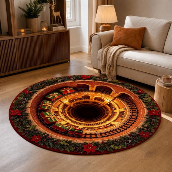 3D Christmas Rug, 24" Christmas Round Illusion Door Mat, Welcome Floor Mat for Living Room Decor & Xmas Gift