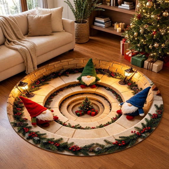 3D Christmas Rug, 24" Christmas Round Illusion Door Mat, Welcome Floor Mat for Living Room Decor & Xmas Gift