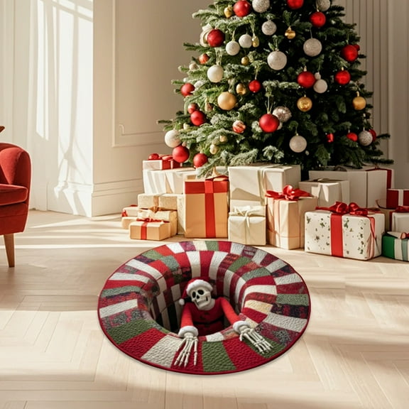 3D Christmas Rug,39.37" Halloween Skeleton Patterns,Optical Illusion Rugs with Spooky Depth Design,Non-Slip Decorative Rug Gothic Halloween Doormat for Living Room Bathroom(A)