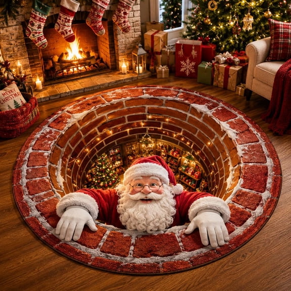 3D Christmas Rug, Christmas Optical Illusion Rugs, Depth Pattern Non-Slip Holiday Floor Mat
