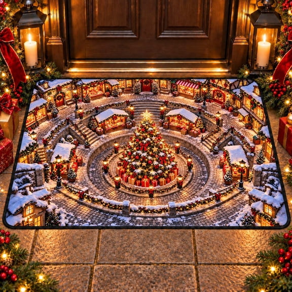CZBZ 3D Christmas Rug Optical Illusion, Rectangular 3D Xmas Doormat, 16" x 24" Washable Christmas Carpet with Non-slip Silicone Backing for Entryway, Kitchen, Bedroom & Holiday Indoor Outdoor Decor