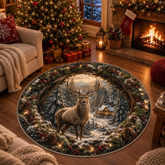 3D Christmas Rugs, Christmas 3D Optical Illusion Rug, Vortex Round Carpets Xmas Decorations