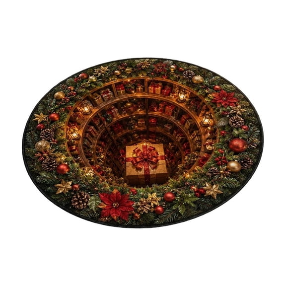 3D Christmas Rugs Optical Illusion Round Mat | 24in Christmas 3D Vortex Rug with Crystal Velvet Non Slip Backing for Indoor Outdoor Entryway Living Room Porch