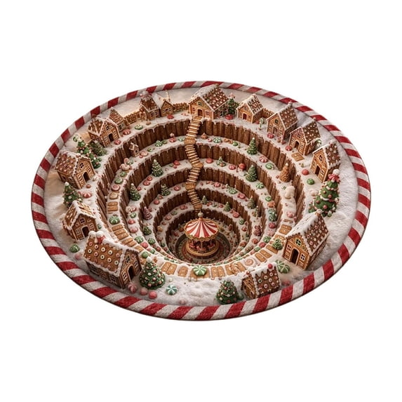 3D Christmas Rugs Optical Illusion Round Mat | 24in Christmas 3D Vortex Rug with Crystal Velvet Non Slip Backing for Indoor Outdoor Entryway Living Room Porch