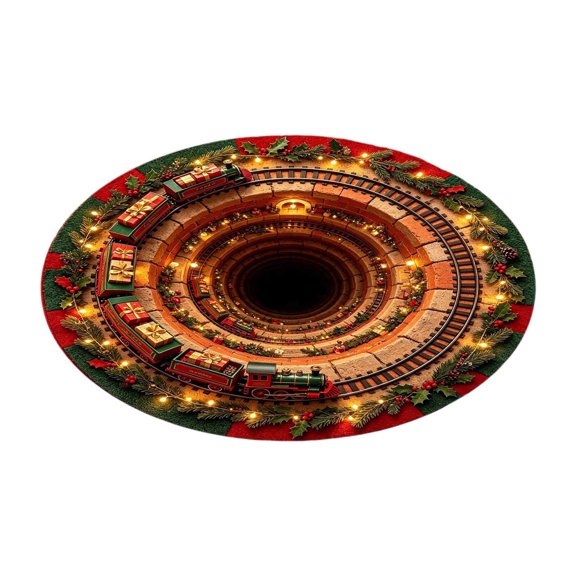3D Christmas Rugs Optical Illusion Round Mat Wear-Resistant Machine Washable, 3D Christmas Rug Vortex Illusional Round Floor Carpet for Indoor Entryway Living Room 23.6Inch
