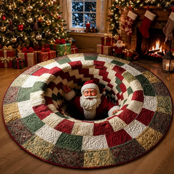 3D Christmas Rugs Optical Illusion, Round Non-Slip 3d Christmas Floor Carpet