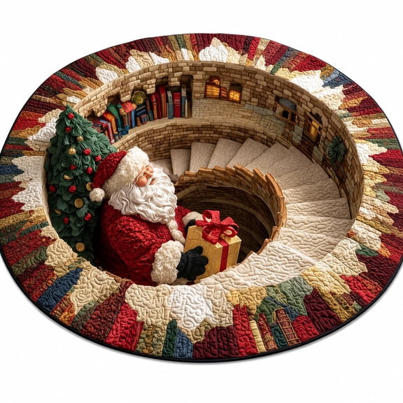 3D Christmas Rugs, Optical Illusion Rug, Round Holiday Floor Mat for Entryway Living Room Indoor Outdoor Decor