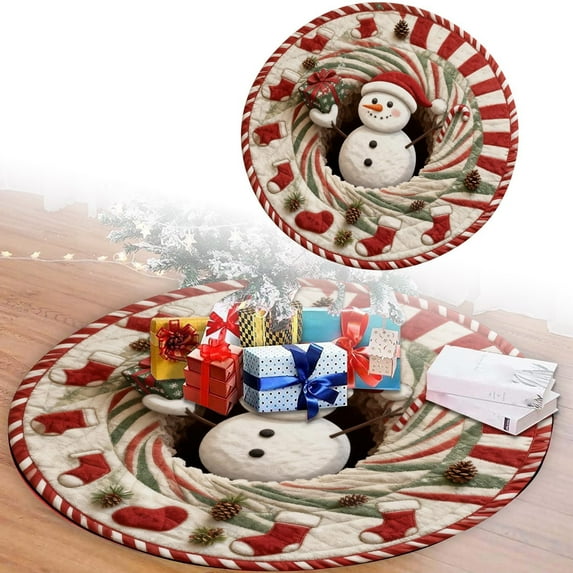 3D Christmas Santa Snowman Rug - 31.5Inch Cartoon Printed Polyester Carpet for Living Room, Festive Holiday Home Decoration