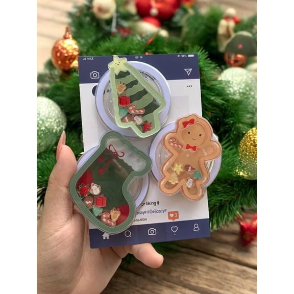 3D Christmas Shaker Phone Grip Toks - Must Have Cute Xmas Accessory Set