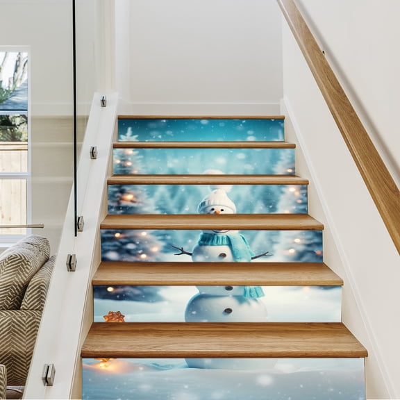 3D Christmas Stair Stickers Decals Staircase Decals Removable Tile Stair Risers Decals Decor, Christmas Snowman Wall Sticker