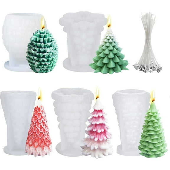 3D Christmas Tree Mold - 5 PCS Pine Cone Silicone Candle Soap Epoxy Resin Wax Molds for Crafting, Cake, Chocolate Making Kit, Christmas Gift Decoration