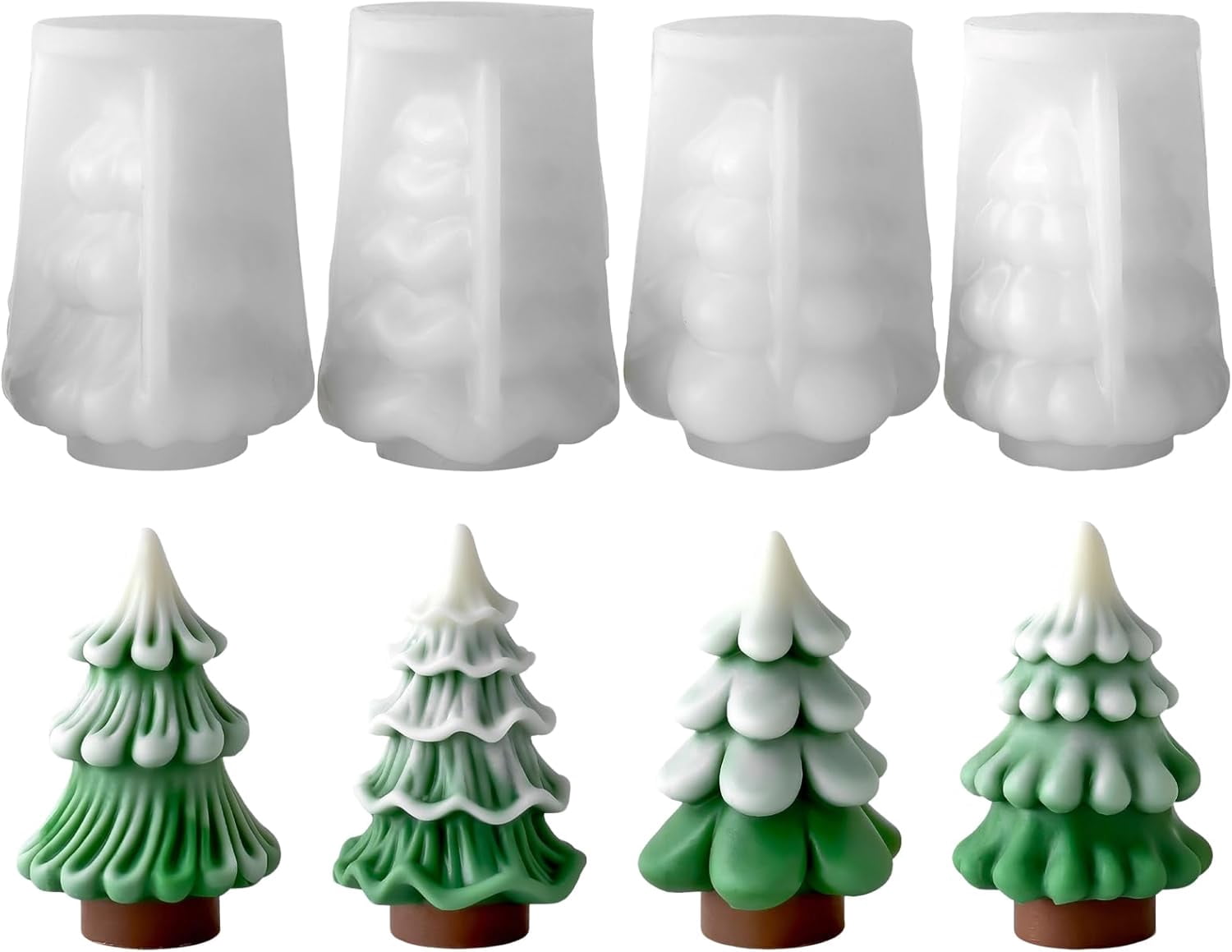 3D Christmas Tree Silicone Mold, Tree Shaped Candle Molds for Candle Making, Epoxy Resin Castinf Mould for DIY Wax Soap Art Craft Christmas Decoration (4pcs)