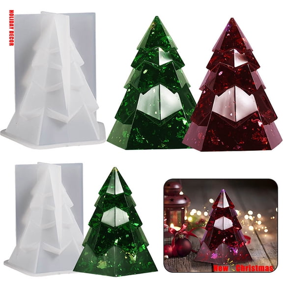 3D Christmas Tree Silicone Resin Mold,Geometric Tree Shaped Casting Mold,Reusable DIY Craft Mold,for Resin Christmas Holiday Handmade Decoration Projects