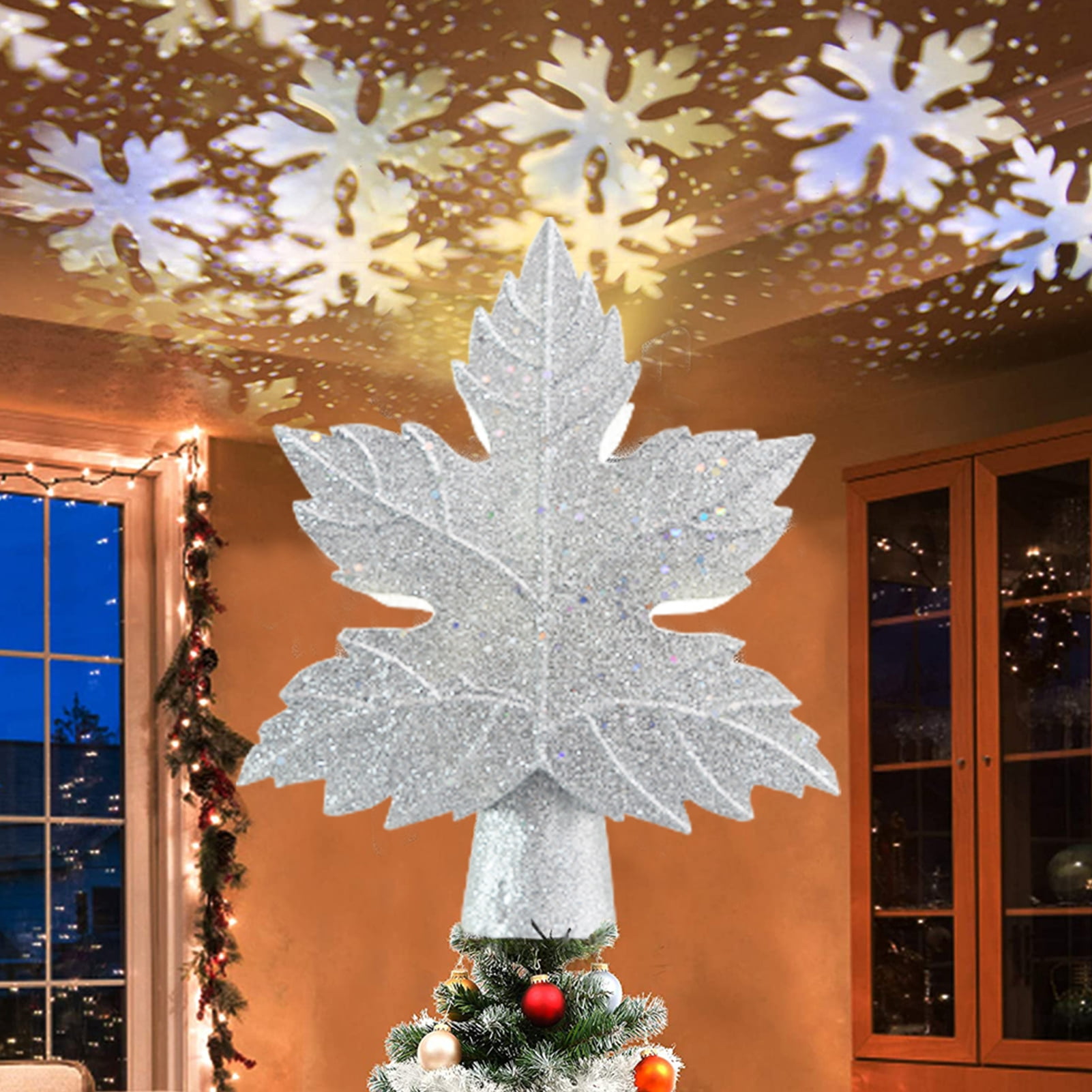 3D Christmas Tree Topper Star Projection Lamp with Snowflake Party ...
