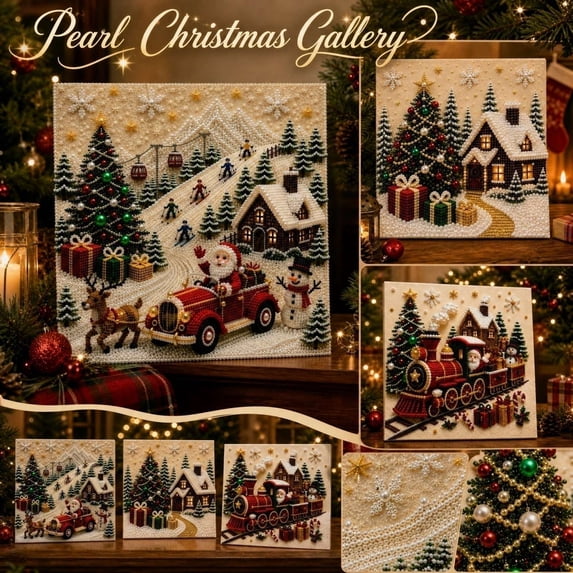 3D Christmas Wall Decor Set 30"x30" DIY Pearl Painting, Festive Diamond Art Kit for Home Holiday Craft Gift - C