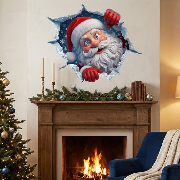 3D Christmas Window Clings Stickers 3D Santa Breaking Wall Self Adhesive & Removable for Living Room Bedroom Entryway Christmas Decorations by MPOISVA