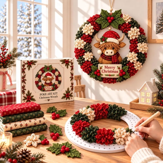 3D Christmas Wreath Fabric Poke Art Kit for Adults (Christmas Highland ...