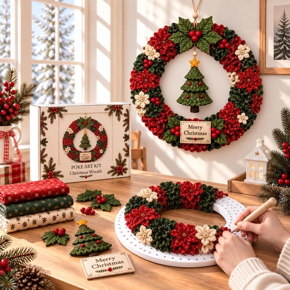 3D Christmas Wreath Fabric Poke Art Kit for Adults (Christmas Tree ...