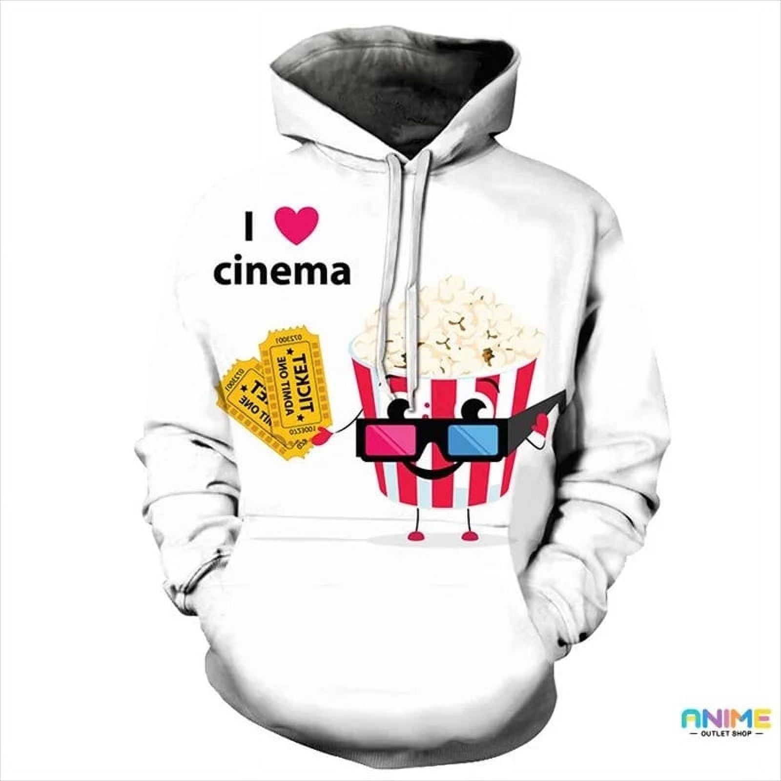 3D Cinema Snack Popcorn Graphic Hoodies for Men Clothing Unisex Women
