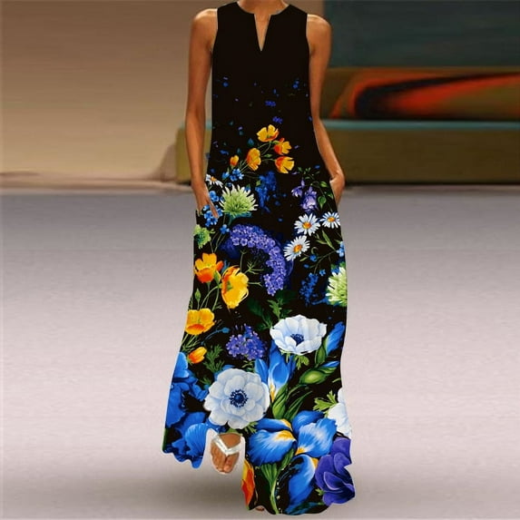 3D Circle Bright Printed Maxi 3D Dresses Women New Summer Ladies Sleeveless V-neck Print Retro Dress Women's Clothing Robe