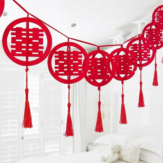 3D Circular Chinese Wedding Double Happiness Non-Woven Cloth Hanging Banner