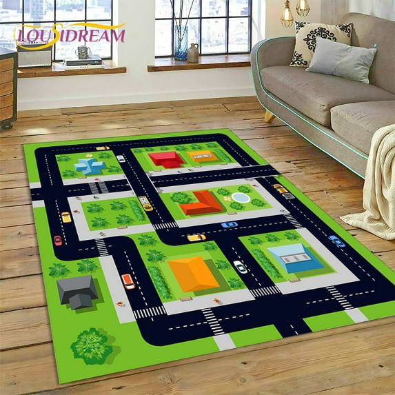 3D City Traffic Road Map Child PlayMat Highway Playroom Area Rug Carpet Rug for Living Room Bedroom Sofa Doormat Non-slip Gift
