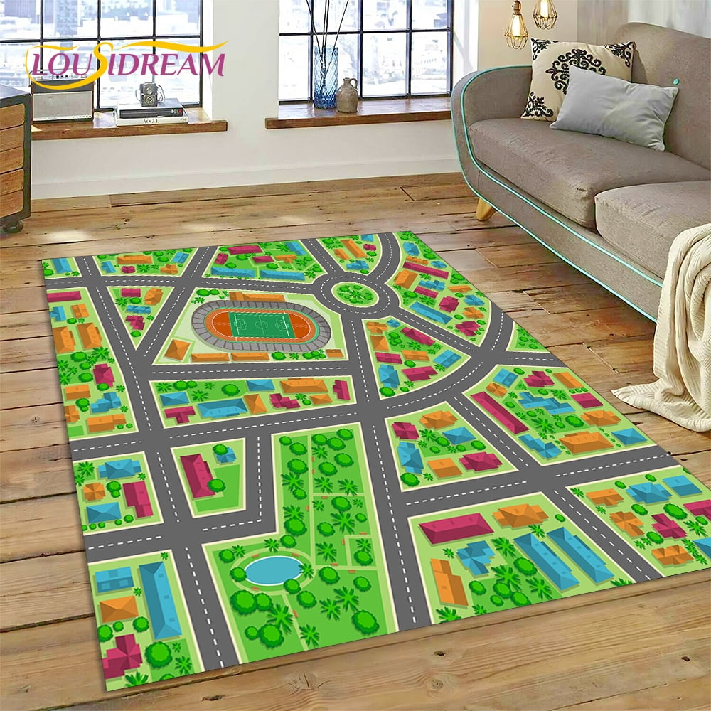 3D City Traffic Road Map Child PlayMat Highway Playroom Area Rug Carpet ...