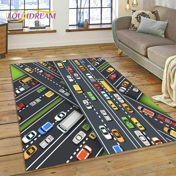 3D City Traffic Road Map Child PlayMat Highway Playroom Area Rug Carpet Rug for Living Room Bedroom Sofa Doormat Non-slip Gift