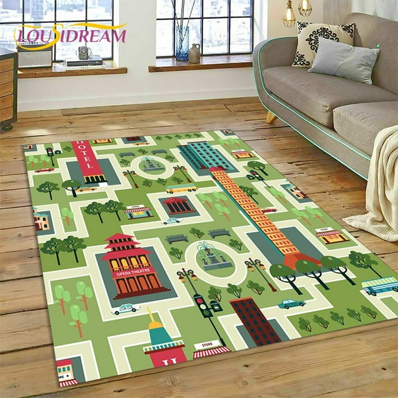 3D City Traffic Road Map Child PlayMat Highway Playroom Area Rug Carpet Rug for Living Room Bedroom Sofa Doormat Non-slip Gift
