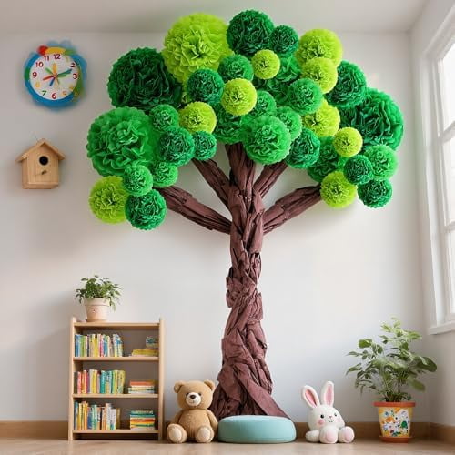 3D Classroom Tree Bulletin Board Set DIY Cardboard Tree with Paper Pom Poms Kraft Craft Bulletin Board Wall Educational Welcome Class Decor for First Day Back to School Decorations