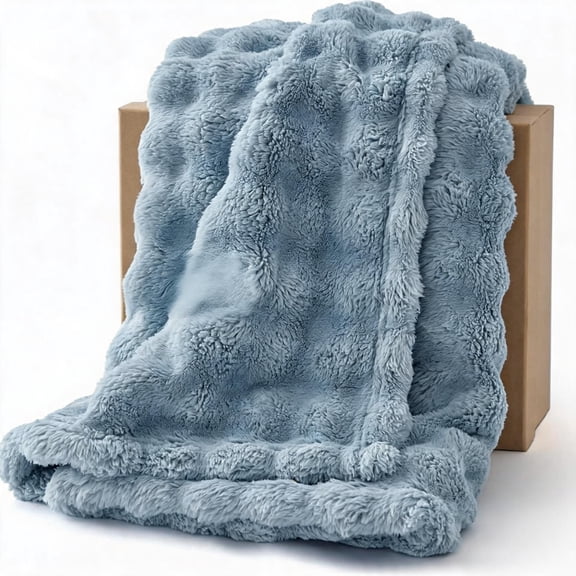 3D Cloud Bubble Fleece Queen Blanket Blue 90"90"