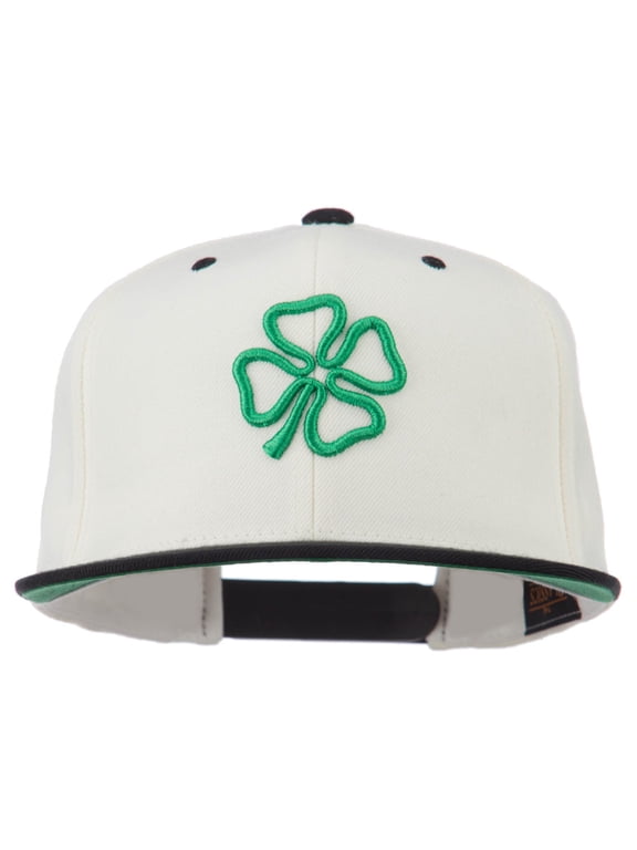 3D Clover Embroidered Two Tone Snapback Cap - Natural Black OSFM