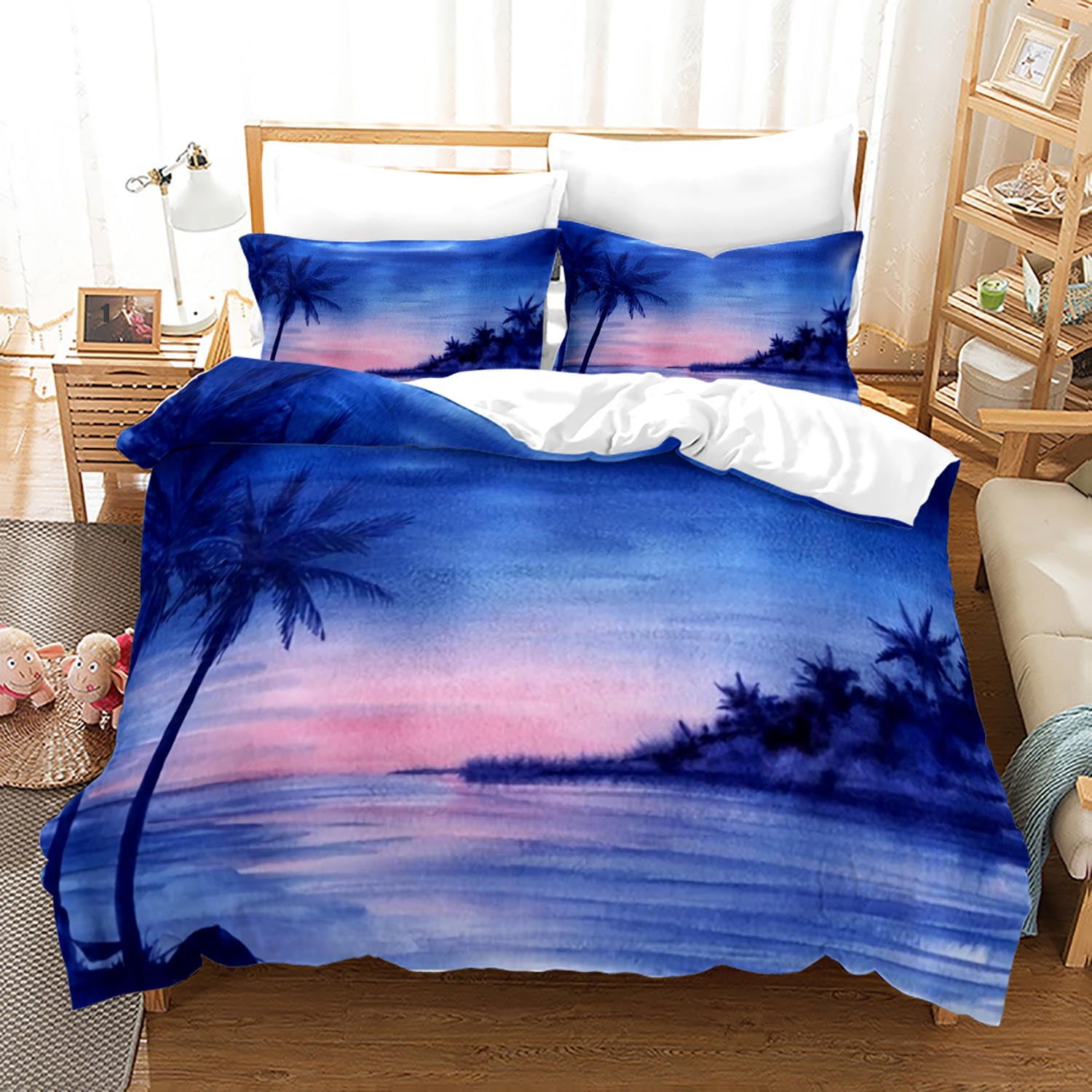 3D Coastal Beach Bedding Set 3 Piece Scenery Bedding Microfiber No