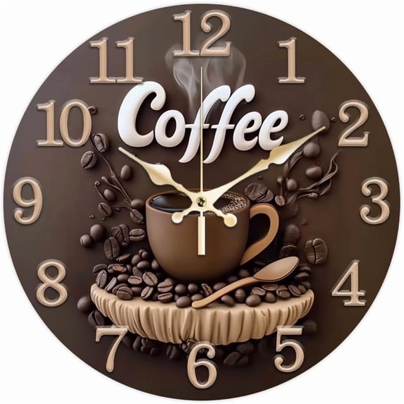 3D Coffee Bean Pattern Wall Clock 12 Inch Non-Ticking Clocks Round Wall ...