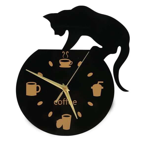3D Coffee Cat Wall Clock, Silent Acrylic Timepiece with Frameless Design for Kitchen, Office, or Bedroom