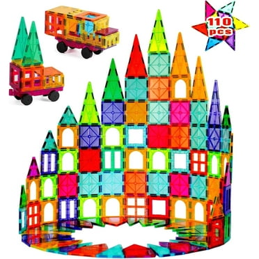 3D Color Magnetic Building Blocks Tile Set (110 Pieces)